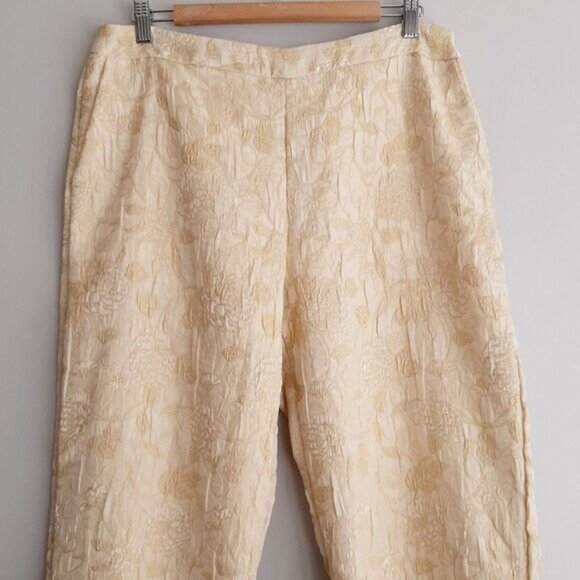 BELLESSA | Floral Jacquard Brocade Crop Ankle Dress Pants Light Cream 14 Flawed - Picture 3 of 16